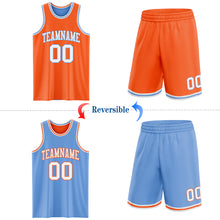 Load image into Gallery viewer, Custom Reversible Orange White-Light Blue Double Side Sublimation Basketball Suit Jersey
