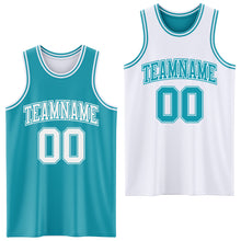 Load image into Gallery viewer, Custom Reversible Teal White Double Side Sublimation Basketball Suit Jersey
