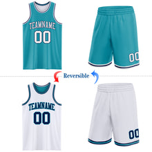 Load image into Gallery viewer, Custom Reversible Teal White-Navy Double Side Sublimation Basketball Suit Jersey
