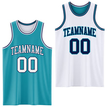 Load image into Gallery viewer, Custom Reversible Teal White-Navy Double Side Sublimation Basketball Suit Jersey
