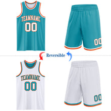 Load image into Gallery viewer, Custom Reversible Teal White-Orange Double Side Sublimation Basketball Suit Jersey
