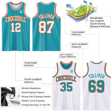 Load image into Gallery viewer, Custom Reversible Teal White-Orange Double Side Sublimation Basketball Suit Jersey

