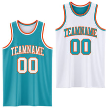 Load image into Gallery viewer, Custom Reversible Teal White-Orange Double Side Sublimation Basketball Suit Jersey
