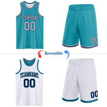 Load image into Gallery viewer, Custom Reversible Teal Gray-Navy Double Side Sublimation Basketball Suit Jersey
