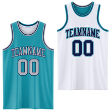 Load image into Gallery viewer, Custom Reversible Teal Gray-Navy Double Side Sublimation Basketball Suit Jersey
