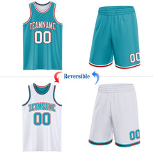 Load image into Gallery viewer, Custom Reversible Teal White-Red Double Side Sublimation Basketball Suit Jersey
