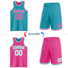 Load image into Gallery viewer, Custom Reversible Teal Pink-White Double Side Sublimation Basketball Suit Jersey
