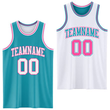 Load image into Gallery viewer, Custom Reversible Teal White-Pink Double Side Sublimation Basketball Suit Jersey
