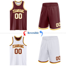 Load image into Gallery viewer, Custom Reversible Burgundy White-Gold Double Side Sublimation Basketball Suit Jersey
