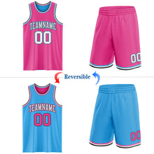 Load image into Gallery viewer, Custom Reversible Pink Black-Sky Blue Double Side Sublimation Basketball Suit Jersey
