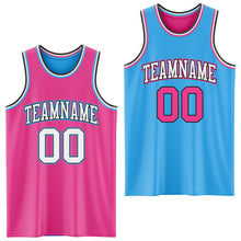 Load image into Gallery viewer, Custom Reversible Pink Black-Sky Blue Double Side Sublimation Basketball Suit Jersey

