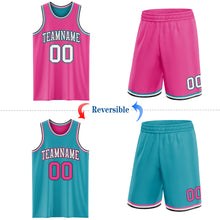 Load image into Gallery viewer, Custom Reversible Pink Black-Teal Double Side Sublimation Basketball Suit Jersey
