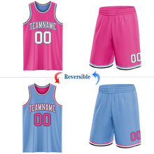 Load image into Gallery viewer, Custom Reversible Pink Black-Light Blue Double Side Sublimation Basketball Suit Jersey

