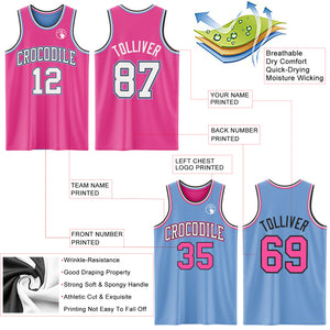 Custom Reversible Pink Black-Light Blue Double Side Sublimation Basketball Suit Jersey