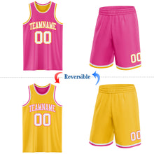 Load image into Gallery viewer, Custom Reversible Pink White-Gold Double Side Sublimation Basketball Suit Jersey
