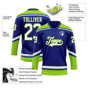 Custom Royal White-Neon Green Hockey Lace Neck Jersey