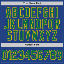 Load image into Gallery viewer, Custom Royal Kelly Green-Yellow Mesh Authentic Throwback Baseball Jersey

