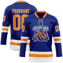 Load image into Gallery viewer, Custom Royal Bay Orange-White Hockey Lace Neck Jersey
