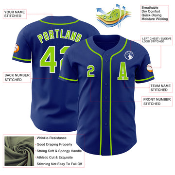 Custom Royal Neon Green-White Authentic Baseball Jersey