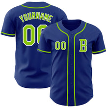 Load image into Gallery viewer, Custom Royal Neon Green-White Authentic Baseball Jersey
