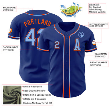 Custom Royal Light Blue-Orange Authentic Baseball Jersey