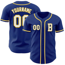 Load image into Gallery viewer, Custom Royal White-Yellow Authentic Baseball Jersey
