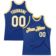 Load image into Gallery viewer, Custom Royal White-Gold Authentic Throwback Basketball Jersey
