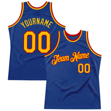 Load image into Gallery viewer, Custom Royal Gold-Red Authentic Throwback Basketball Jersey
