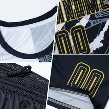 Load image into Gallery viewer, Custom Graffiti Pattern Black-Old Gold Scratch Sublimation Soccer Uniform Jersey
