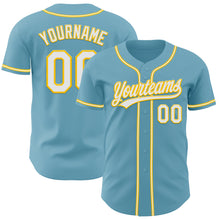 Load image into Gallery viewer, Custom Shadow Blue White-Yellow Authentic Baseball Jersey
