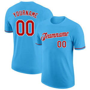 Custom Sky Blue Red-White Performance T-Shirt