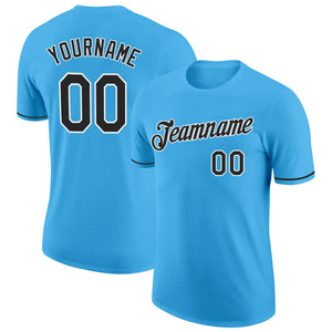 Custom Sky Blue Black-White Performance T-Shirt