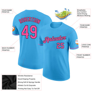 Custom Sky Blue Pink-Black Performance T-Shirt