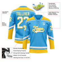 Load image into Gallery viewer, Custom Sky Blue White-Yellow Hockey Lace Neck Jersey
