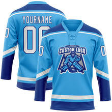 Load image into Gallery viewer, Custom Sky Blue White-Royal Hockey Lace Neck Jersey
