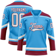 Load image into Gallery viewer, Custom Sky Blue White-Maroon Hockey Lace Neck Jersey
