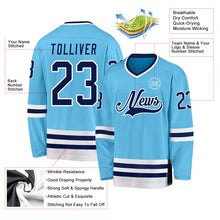 Load image into Gallery viewer, Custom Sky Blue Navy-White Hockey Jersey
