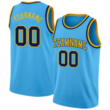 Load image into Gallery viewer, Custom Sky Blue Navy-Gold Authentic Basketball Jersey
