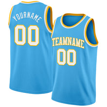 Load image into Gallery viewer, Custom Sky Blue White-Gold Authentic Basketball Jerse
