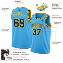 Load image into Gallery viewer, Custom Sky Blue Balck-Gold Authentic Basketball Jersey
