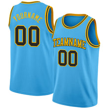 Load image into Gallery viewer, Custom Sky Blue Balck-Gold Authentic Basketball Jersey
