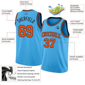 Custom Sky Blue Orange-Black Authentic Basketball Jerse
