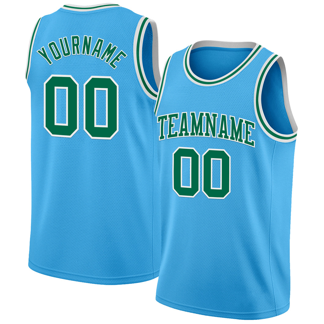 Custom Sky Blue Kelly Green-White Authentic Basketball Jerse