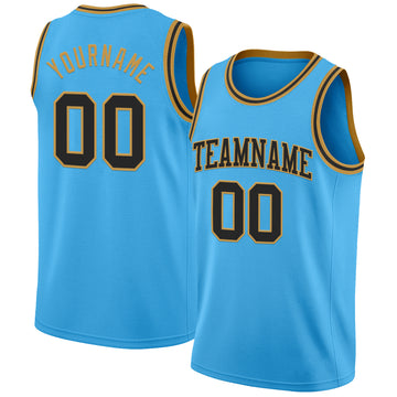 Custom Sky Blue Black-Old Gold Authentic Basketball Jerse