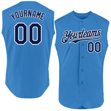 Load image into Gallery viewer, Custom Powder Blue Navy-White Authentic Sleeveless Baseball Jersey
