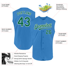 Load image into Gallery viewer, Custom Powder Blue Kelly Green-White Authentic Sleeveless Baseball Jersey
