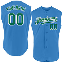 Load image into Gallery viewer, Custom Powder Blue Kelly Green-White Authentic Sleeveless Baseball Jersey
