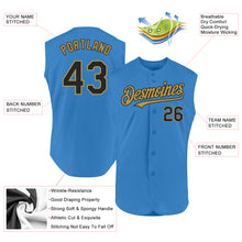 Load image into Gallery viewer, Custom Powder Blue Black-Old Gold Authentic Sleeveless Baseball Jersey
