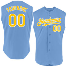 Load image into Gallery viewer, Custom Light Blue Yellow-White Authentic Sleeveless Baseball Jersey
