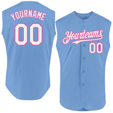 Load image into Gallery viewer, Custom Light Blue White-Pink Authentic Sleeveless Baseball Jersey
